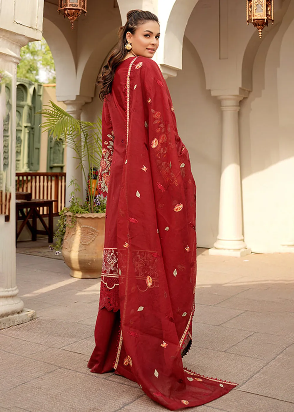 Red Lawn Dress - Bahaar Luxury Lawn '23 by Mariyam's - Leelah B-1012