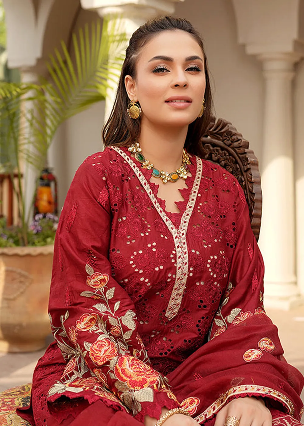 Red Lawn Dress - Bahaar Luxury Lawn '23 by Mariyam's - Leelah B-1012