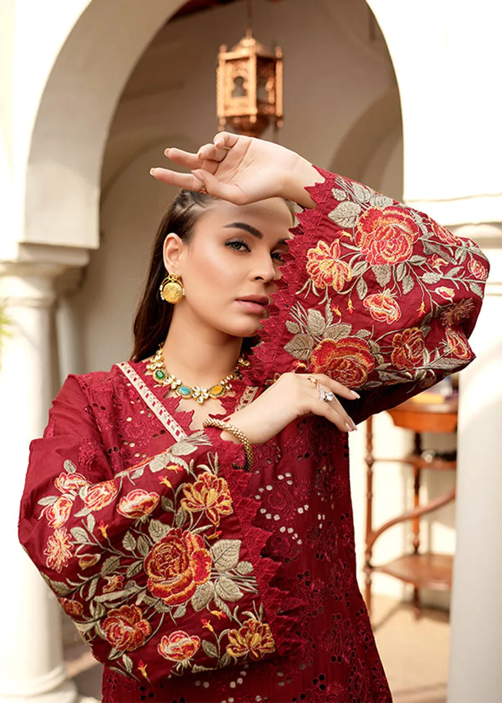 Red Lawn Dress - Bahaar Luxury Lawn '23 by Mariyam's - Leelah B-1012