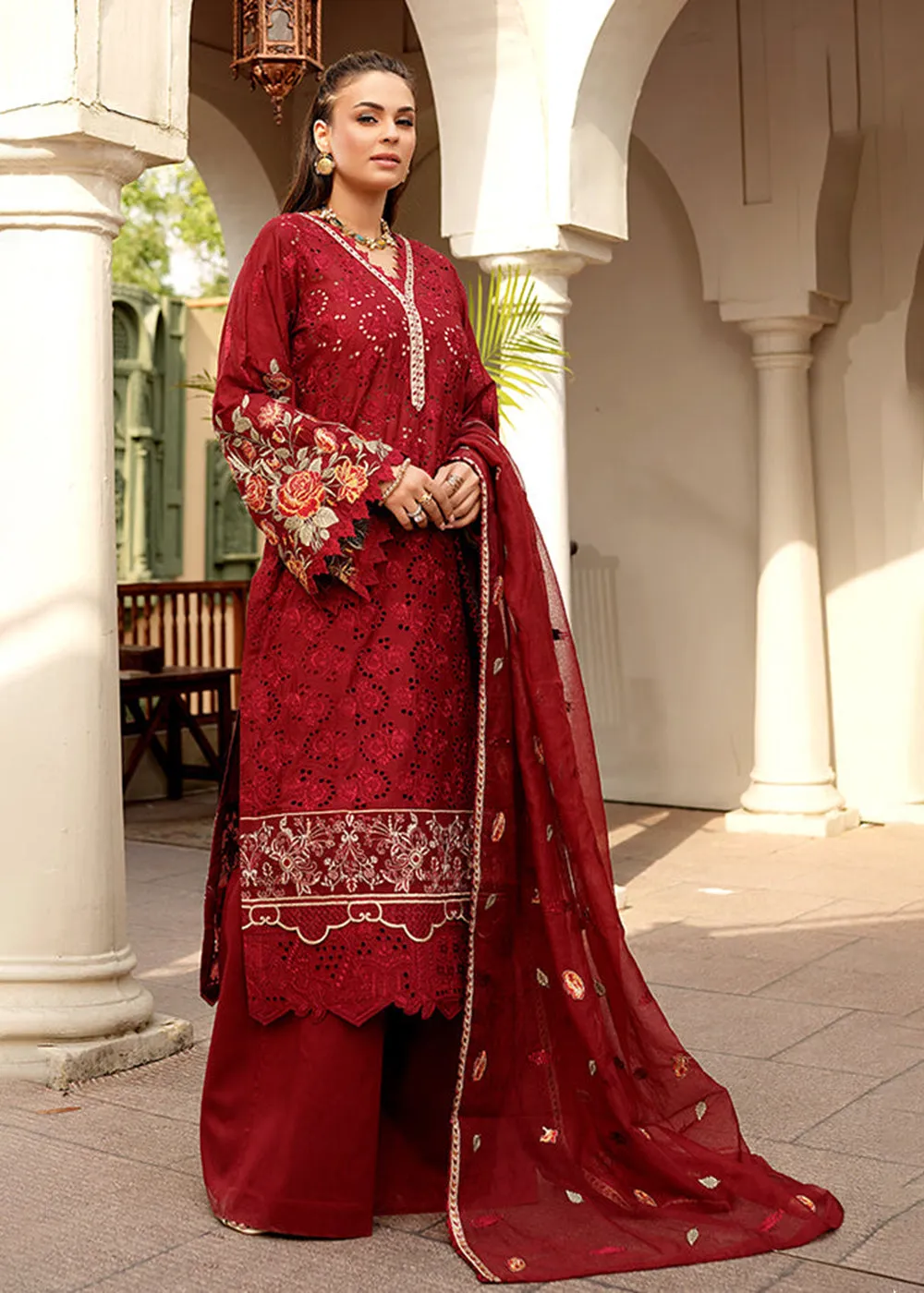 Red Lawn Dress - Bahaar Luxury Lawn '23 by Mariyam's - Leelah B-1012