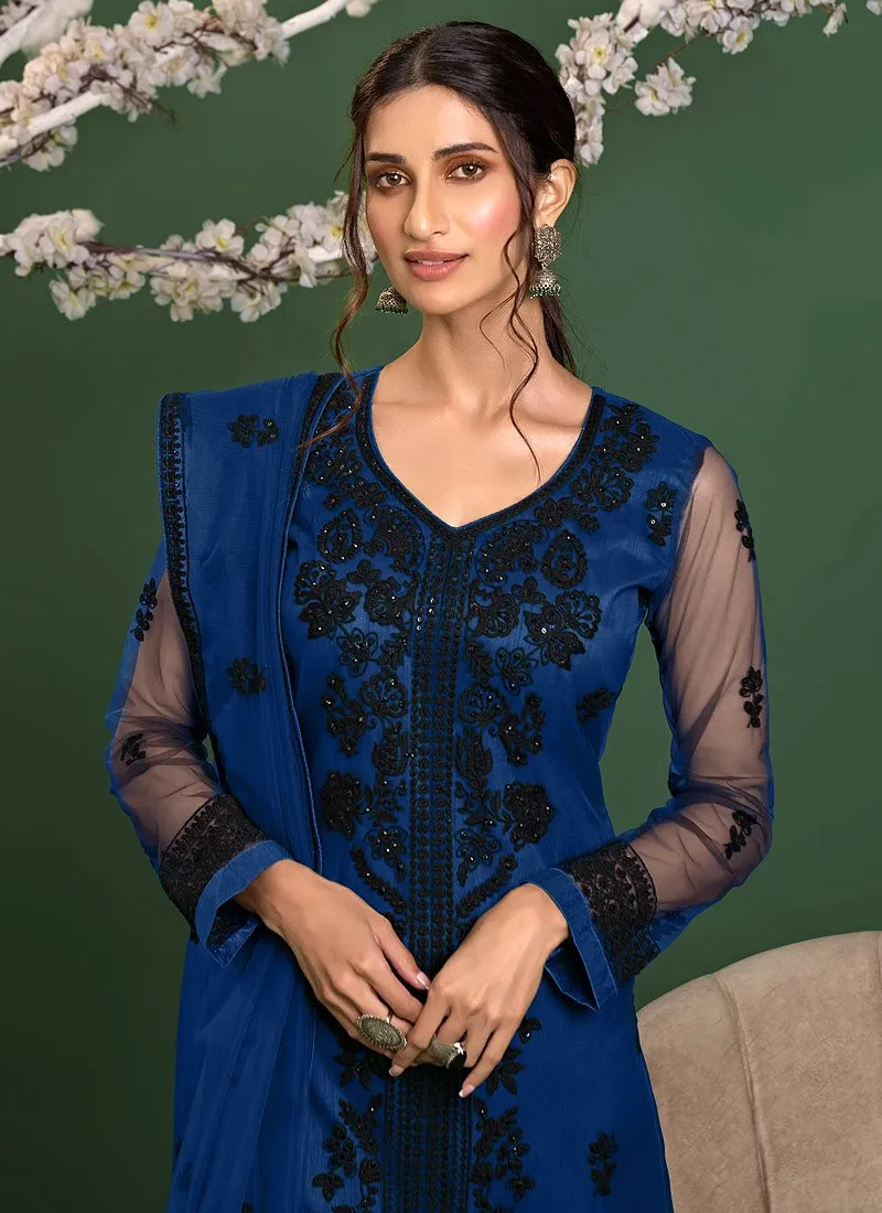 Royal Blue Straight Cut Pakistani Style Pant Suit