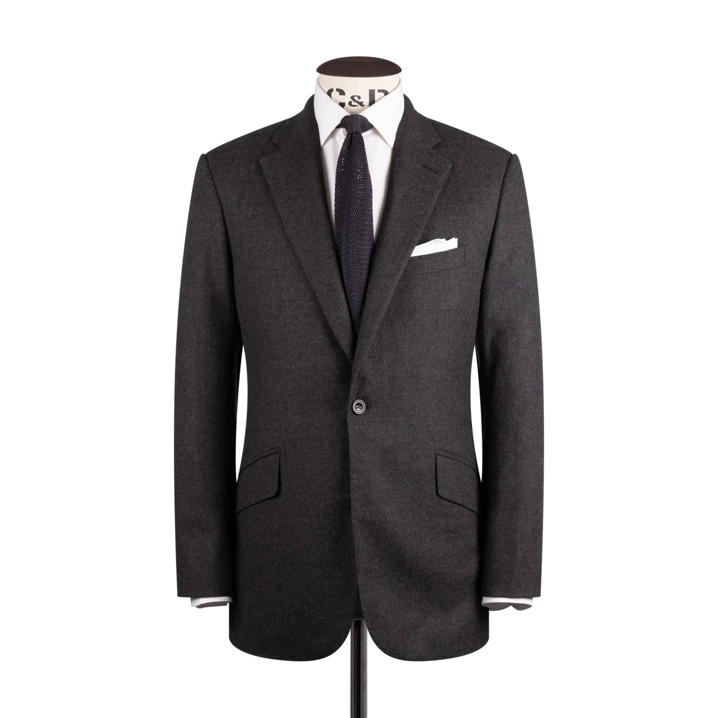 Single Breasted Notch Lapel Suit in Grey Flannel