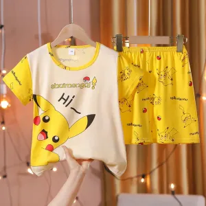 Spring/Summer Thin Children's Pajamas Pikachu Boys And Girls Home Clothing Set Cartoon Short Sleeves