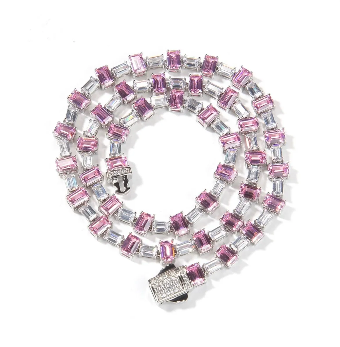 Square Pink Nameplate Necklace Iced Out Diamond Chain