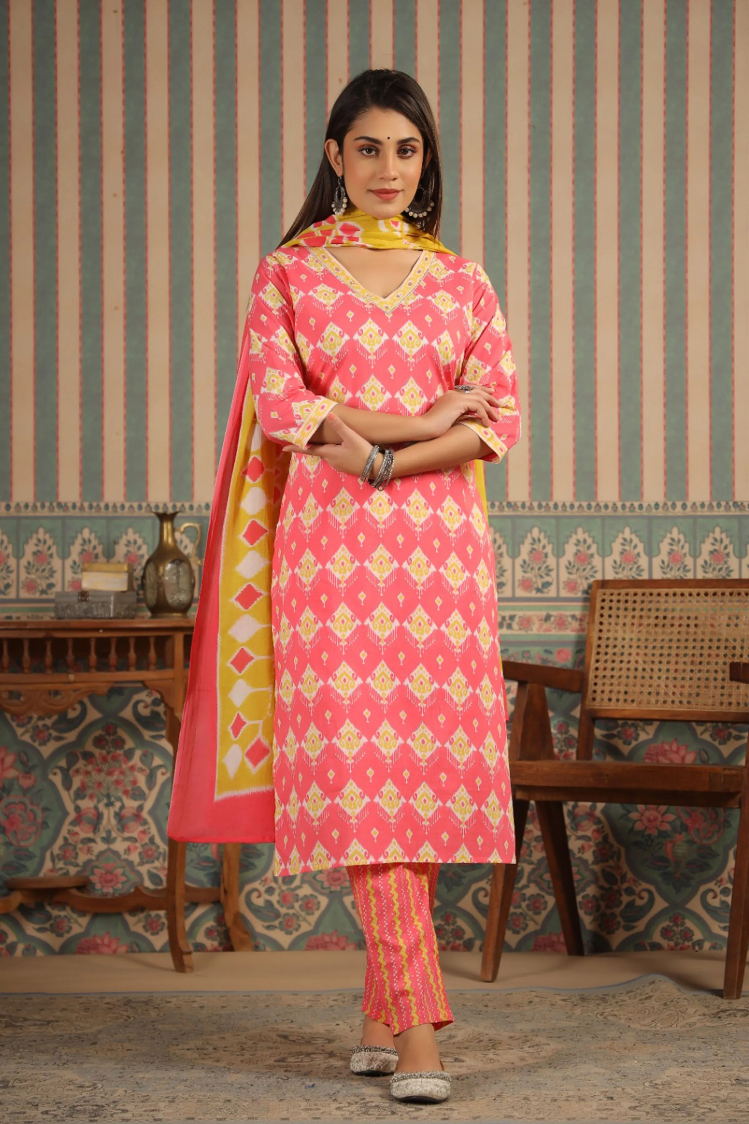 Sunset Rose Cotton Suit Set