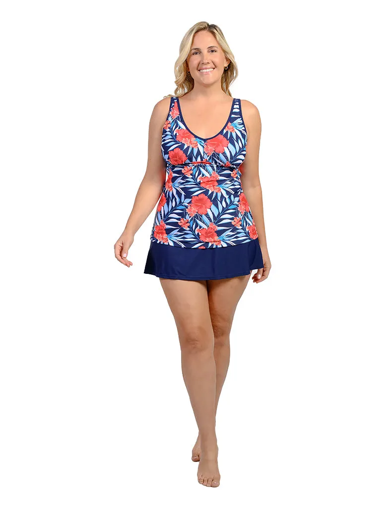 V-neck tankini with skirt bottom