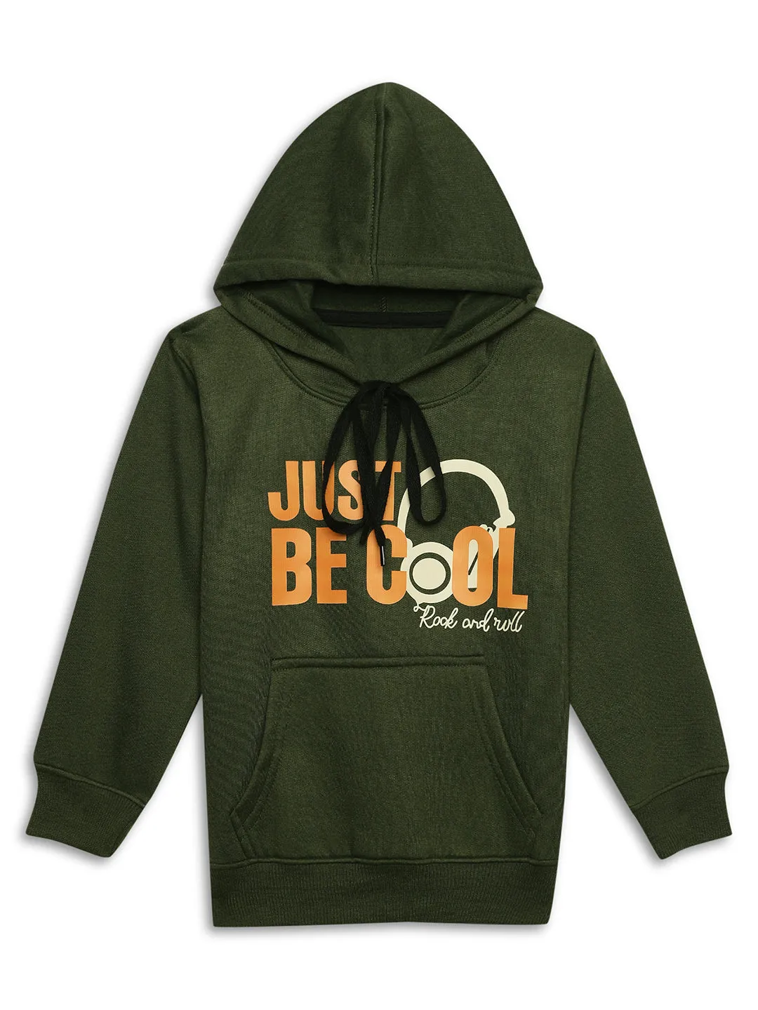 Vimal Jonney Olive Printed Hooded Cotton Fleece Tracksuit Co-ord Set for Kids