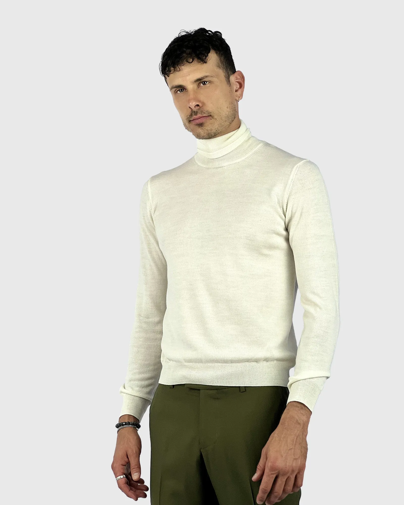 VISCONTI W23R IVORY WOOL ROLL NECK / POLO NECK