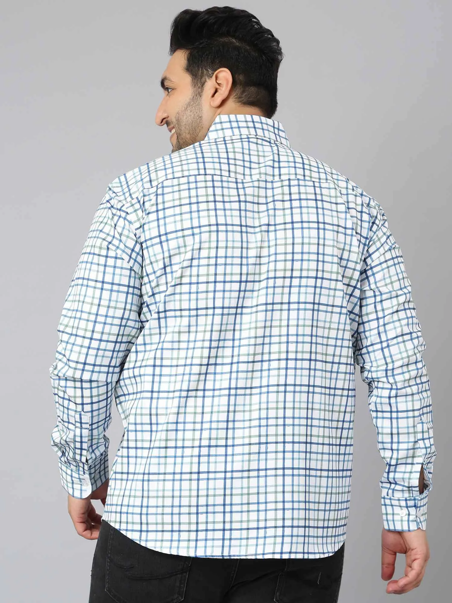 White Blue Green Checks Shirt Men's Plus Size