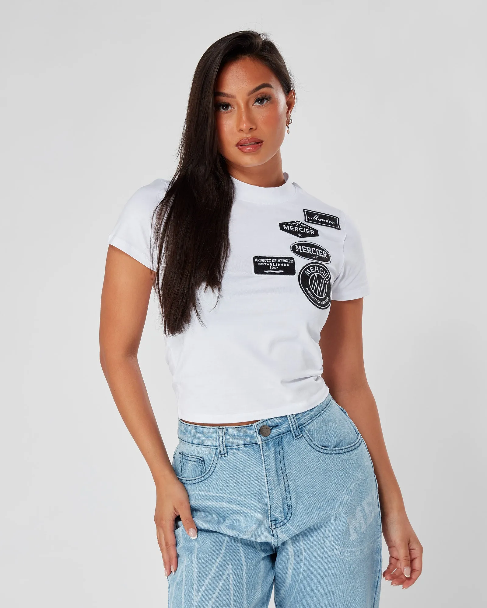 White Womens Mono Fitted Badge Tshirt