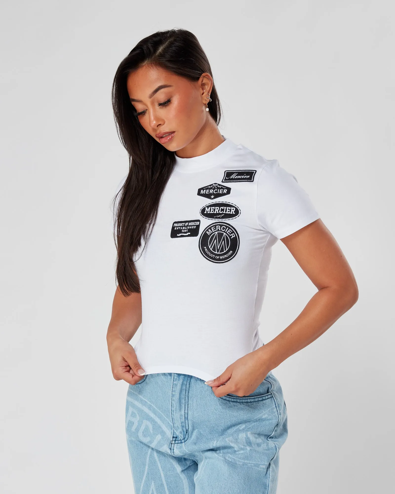 White Womens Mono Fitted Badge Tshirt