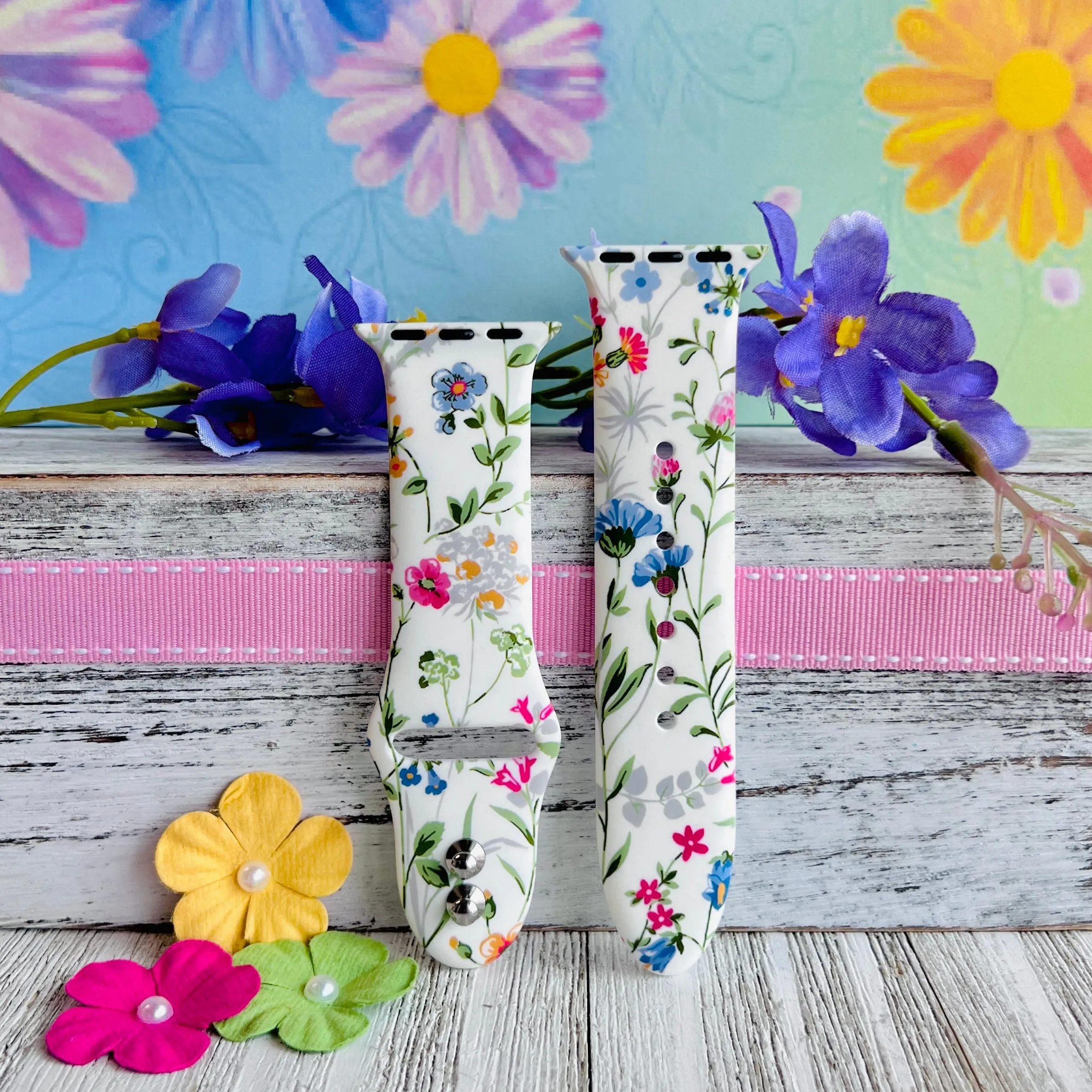 Wild Flowers Print Silicone Band For Apple Watch