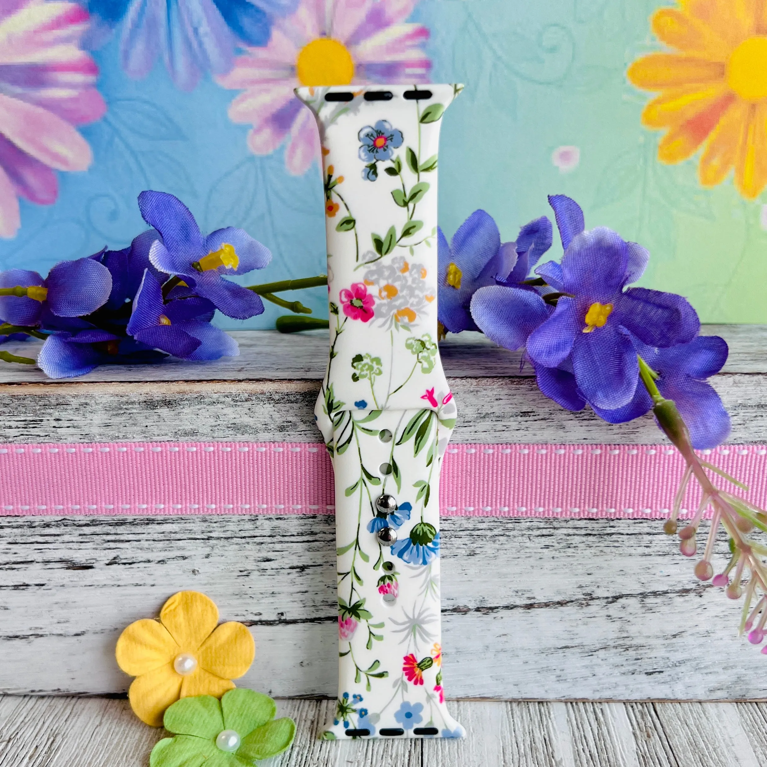 Wild Flowers Print Silicone Band For Apple Watch