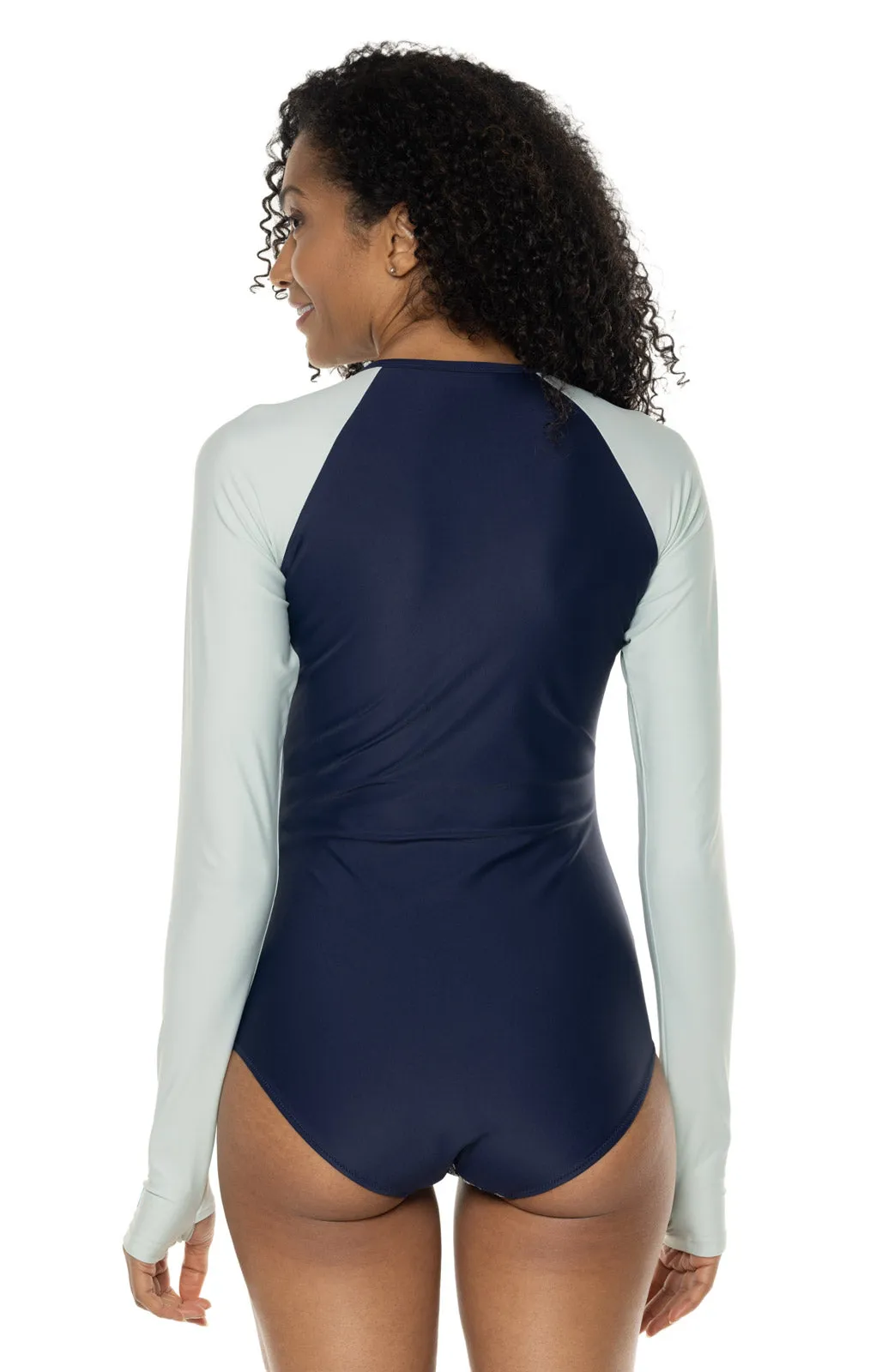 Women's Escalante Long Sleeve Swimsuit  |  Navy Gulf Stream Stripe