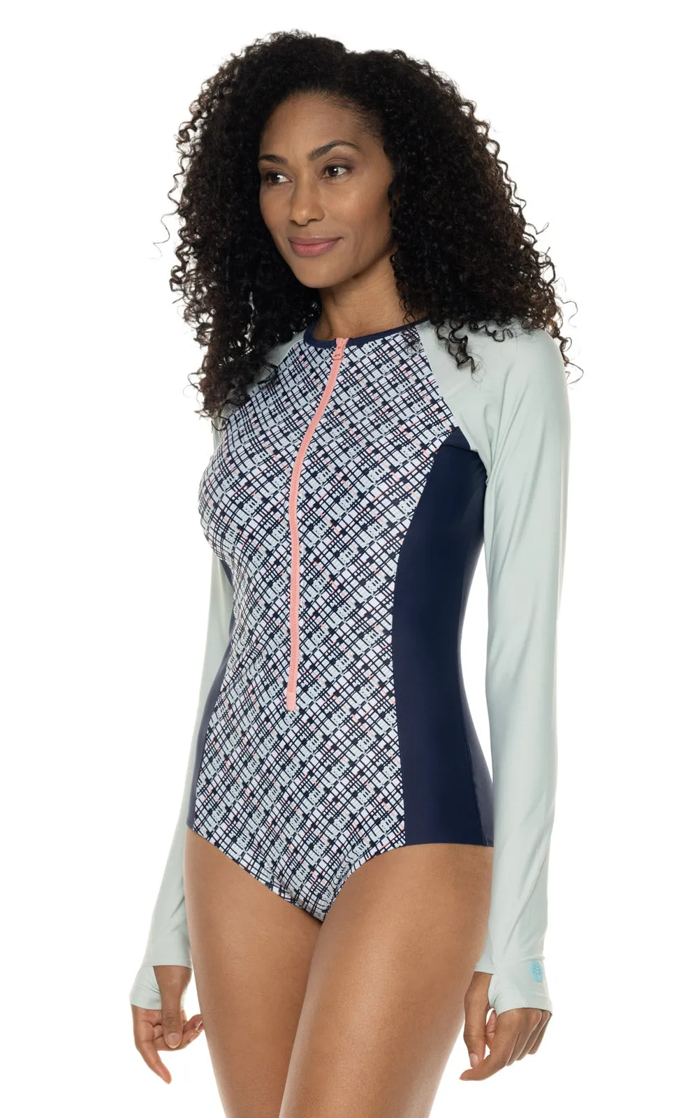 Women's Escalante Long Sleeve Swimsuit  |  Navy Gulf Stream Stripe