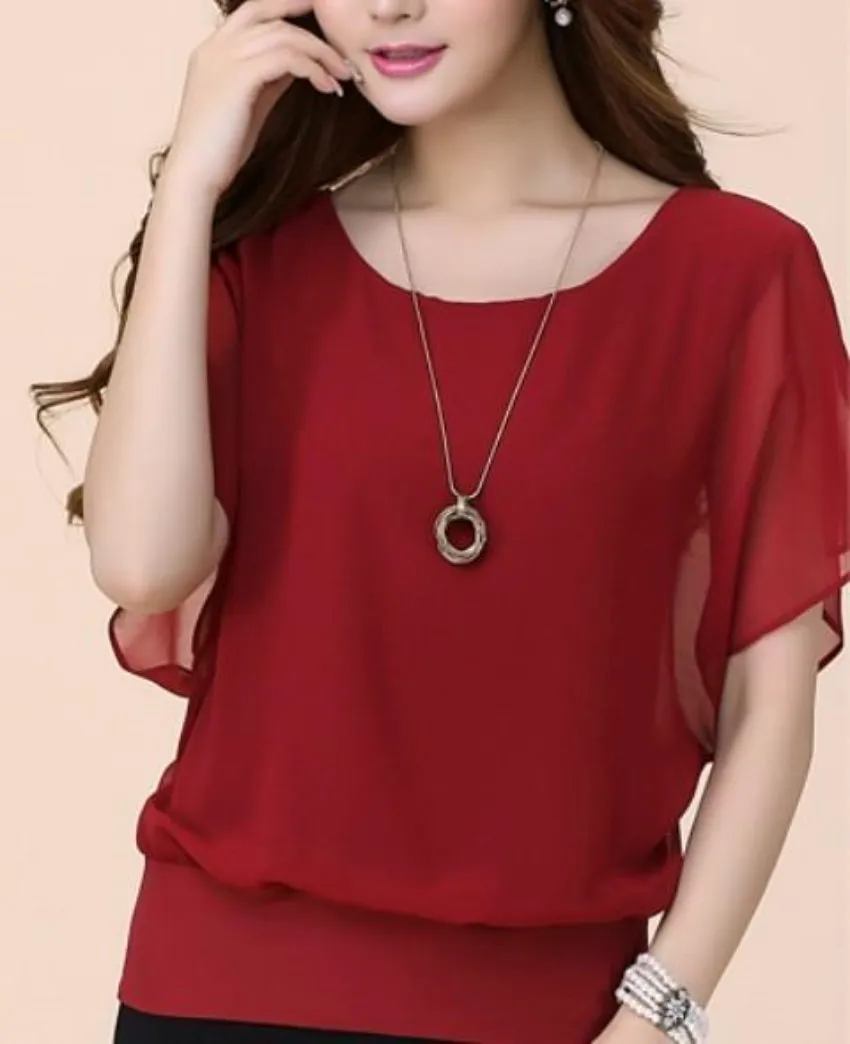 Womens Summer Chiffon Batwing Top