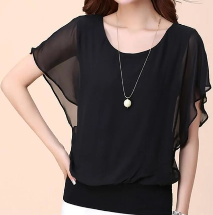 Womens Summer Chiffon Batwing Top